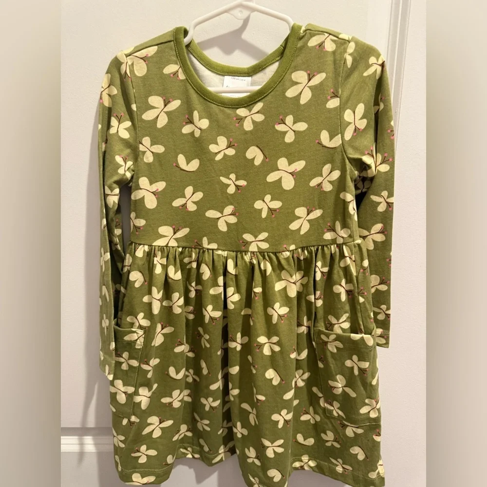 NWOT Hanna Andersson Long sleeve cotton green butterfly skater dress w pockets 4